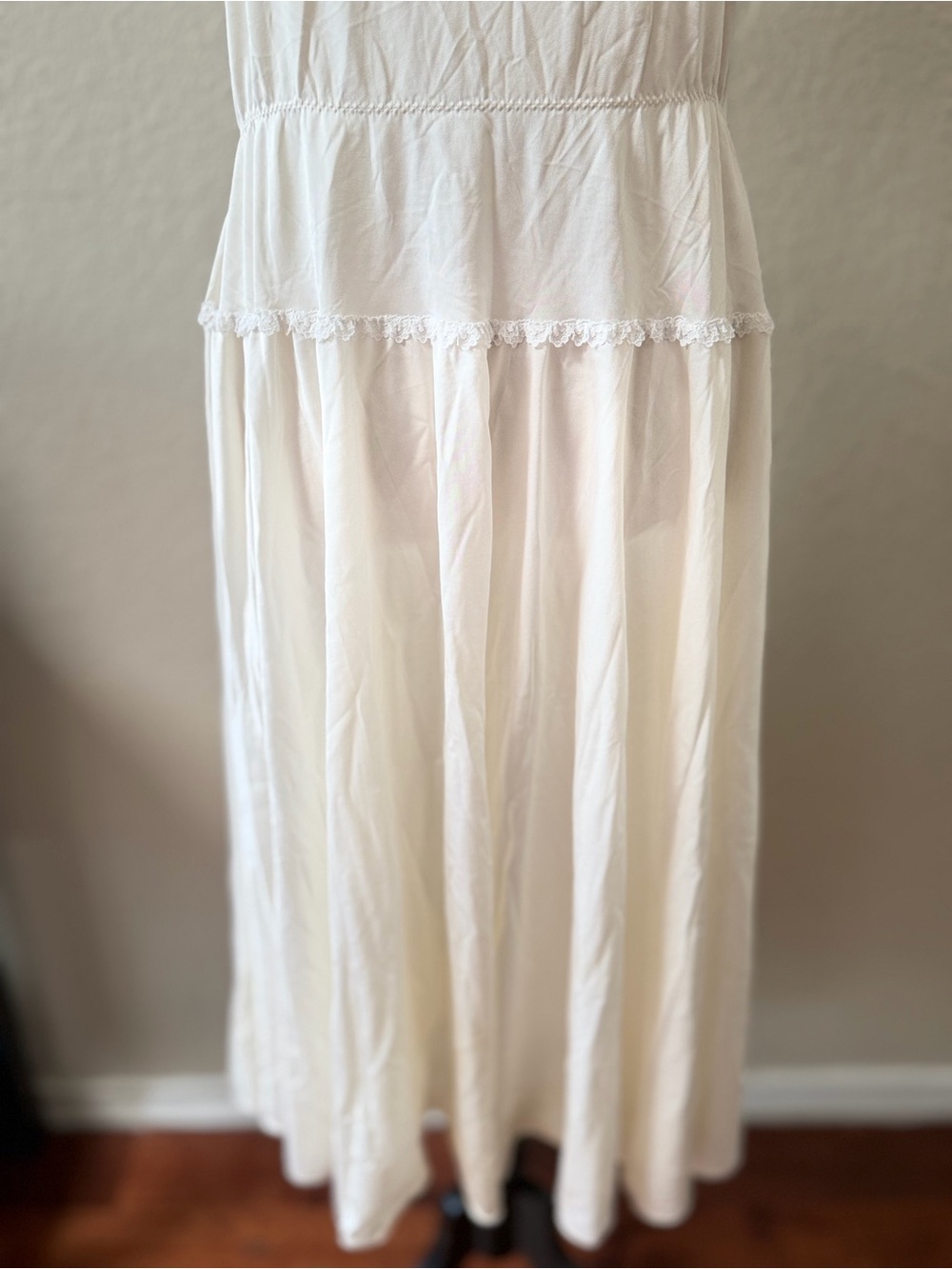 Vintage Henson Kickernick Nightgown Lace Maxi Slip Dress Ivory Nylon Rayon Sz L - Picture 10 of 12